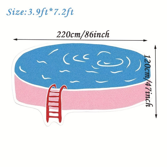 Cartoon-style rug shaped like a swimming pool with ladder detail, designed for playful and modern interiors.