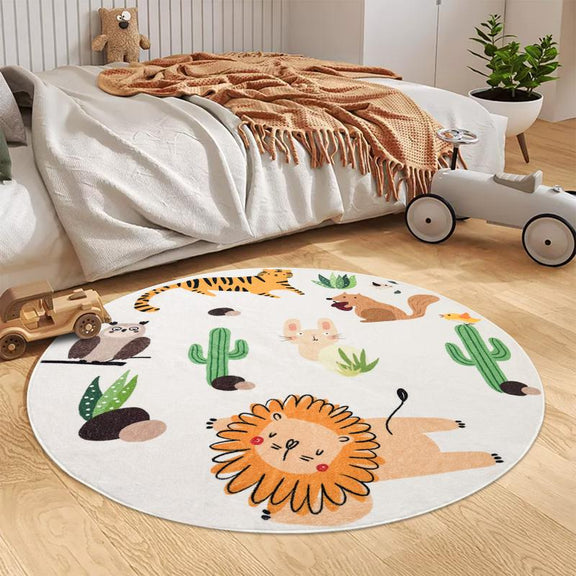 cute animals round rug