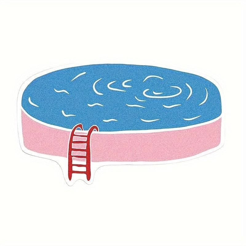 Cartoon-style rug shaped like a swimming pool with ladder detail, designed for playful and modern interiors.