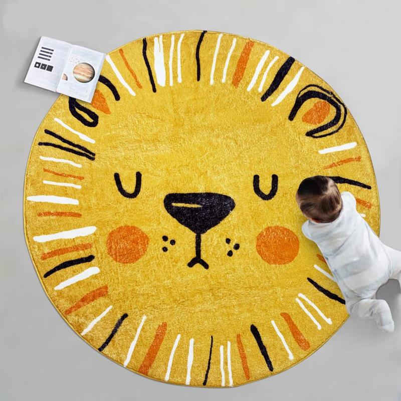animals round yellow rug
