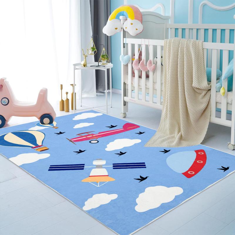 bright blue airplane rug