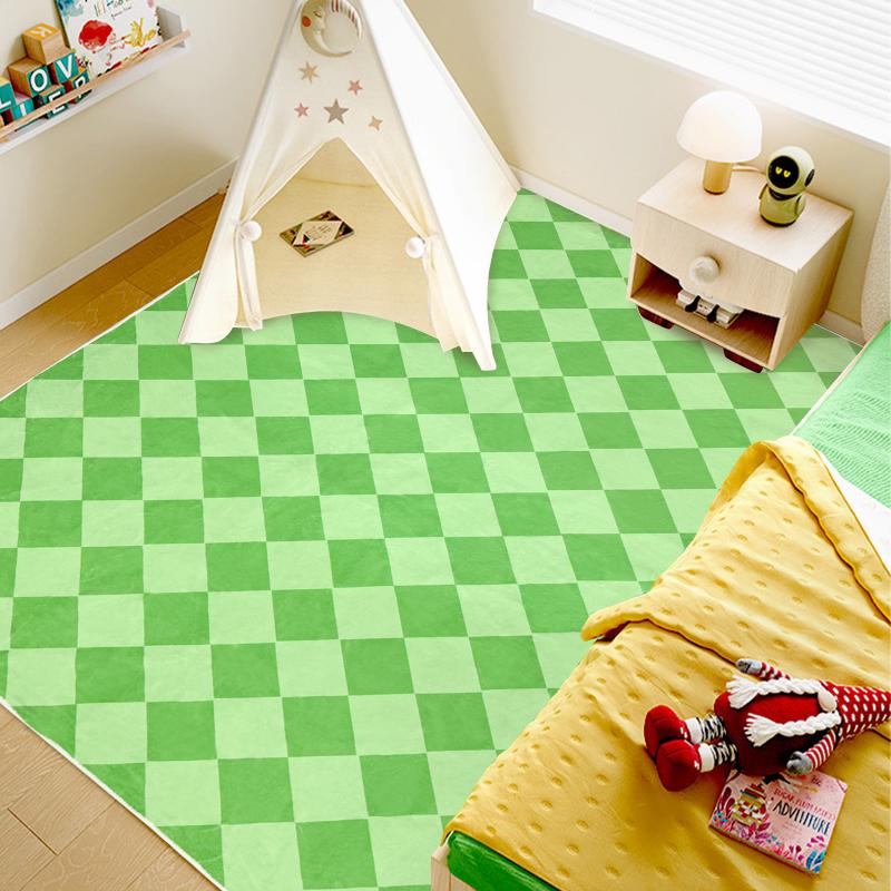 checkered green rug