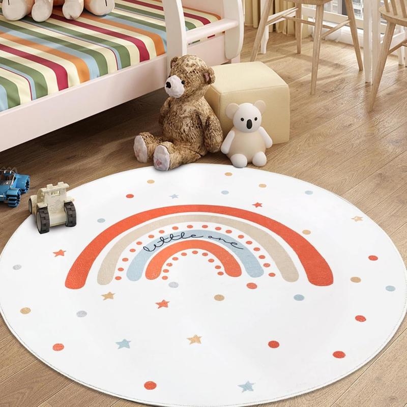 kids rainbow round rug