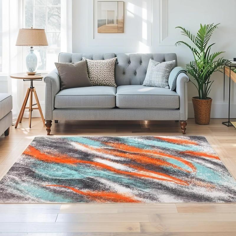 orange blue colorful rug