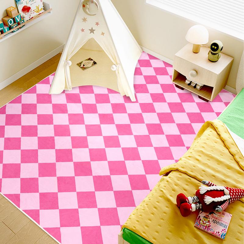 pink checkered bedroom rug