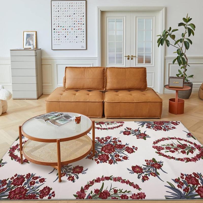 red boho floral rug