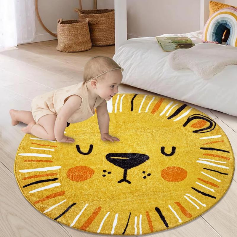 yellow round kids rug